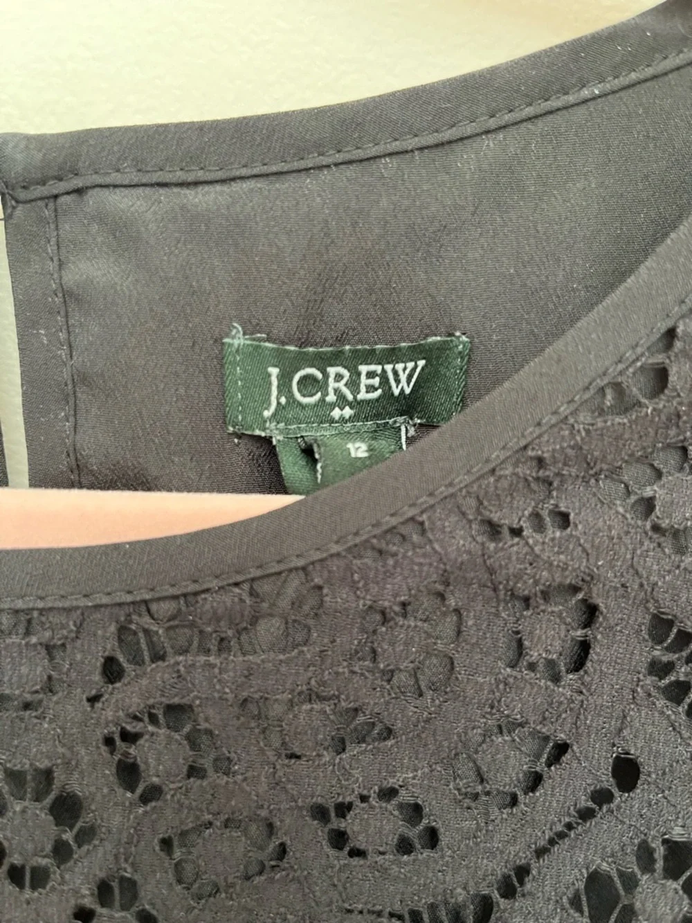 J.Crew Black Lace Blouse Size 12 | Scalloped Hem 3/4 Sleeve Dressy Top